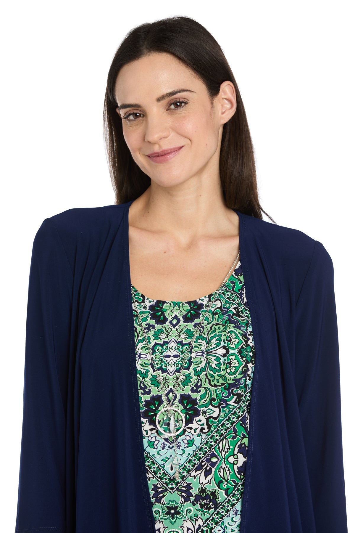 Navy/Green Scoop Knee-Length Jersey Cocktail Two-Piece Jacket Party Dress R&M Richards 5277