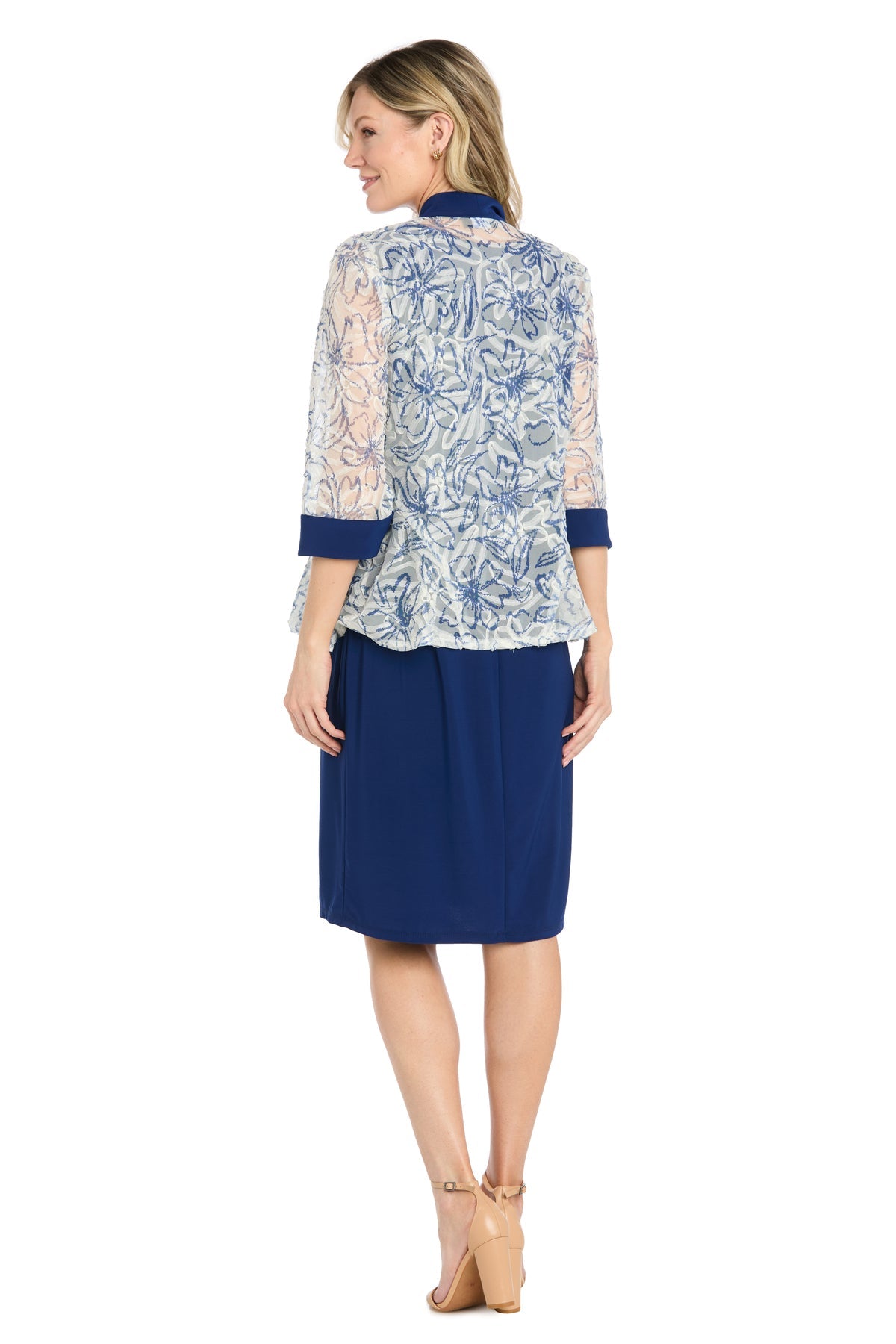 Cadet/Periwinkle R&M Richards 5279P Scoop Neck Knee-Length Sheath Cocktail Jacket Dress