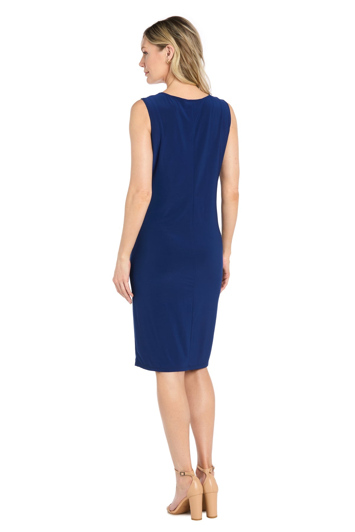 Cadet/Periwinkle R&M Richards 5279P Scoop Neck Knee-Length Sheath Cocktail Jacket Dress
