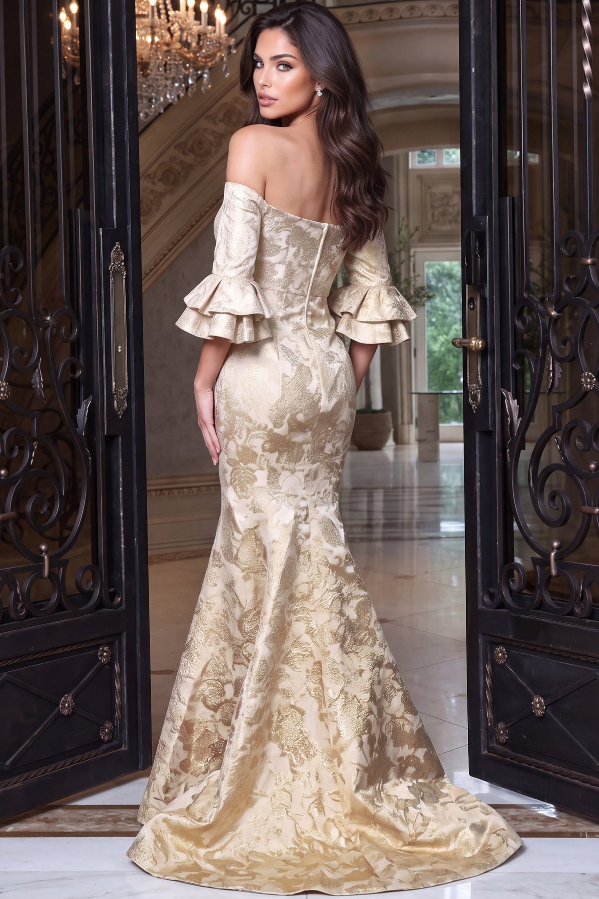 Off-the-Shoulder Floor-Length Satin Formal Mermaid Jovani 52823