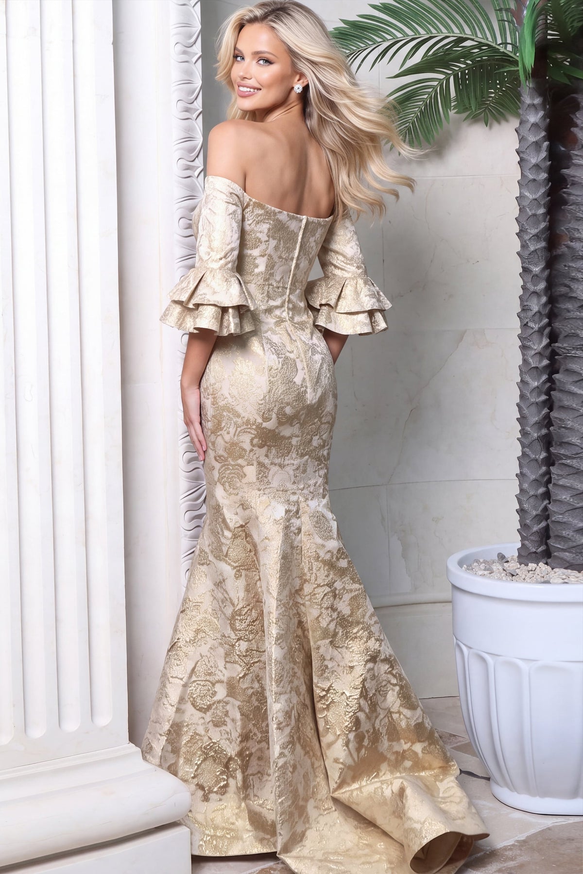 Off-the-Shoulder Floor-Length Satin Formal Mermaid Jovani 52823