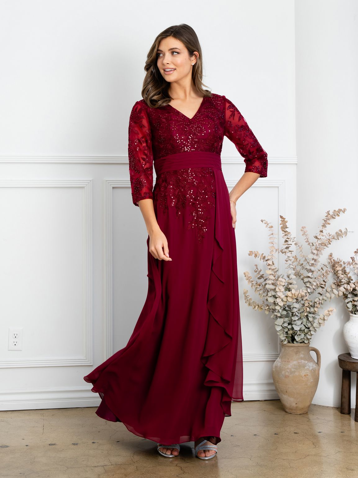 Eva Fashion 5283 Pleated Long Mother of the Bride Formal Dress - Dusty Rose / 4XL Eva Fashion 5283 Pleated Long Mother of the Bride Formal Dress - Dusty Rose / 4XL