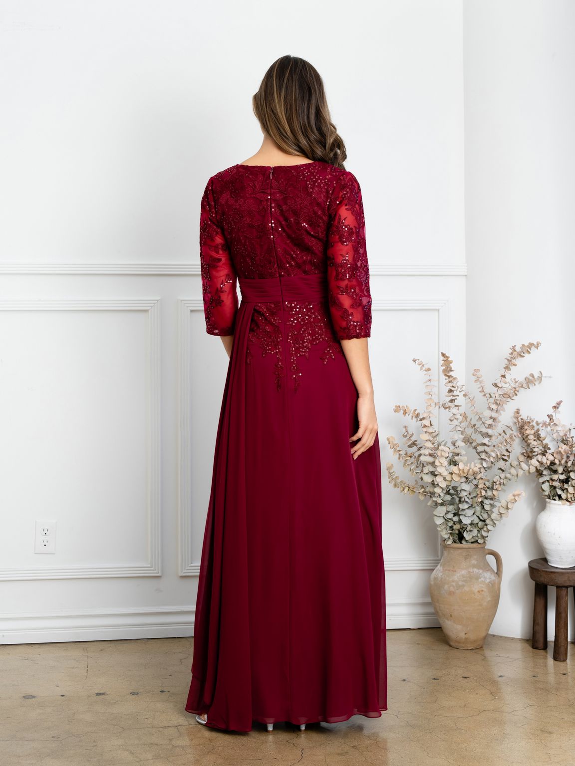 Mother of the Bride Dresses Pleated Long Mother of the Bride Formal Dress Burgundy
