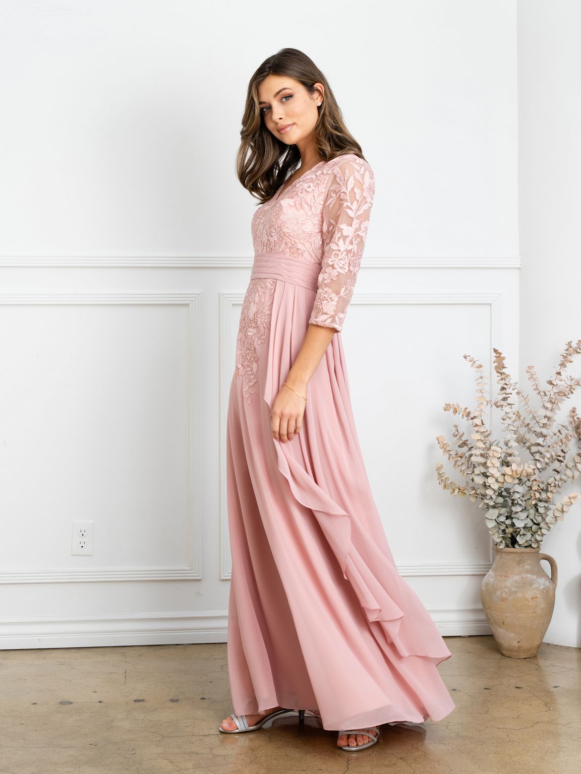 Eva Fashion 5283 Pleated Long Mother of the Bride Formal Dress - Dusty Rose / 4XL Eva Fashion 5283 Pleated Long Mother of the Bride Formal Dress - Dusty Rose / 4XL