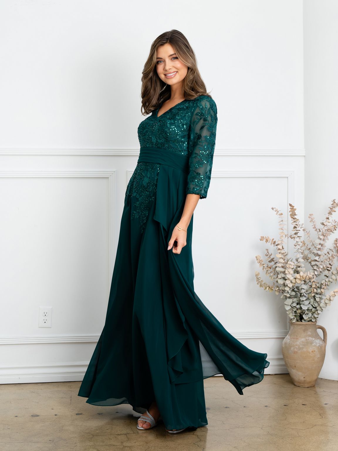 Eva Fashion 5283 Pleated Long Mother of the Bride Formal Dress - Dusty Rose / 4XL Eva Fashion 5283 Pleated Long Mother of the Bride Formal Dress - Dusty Rose / 4XL