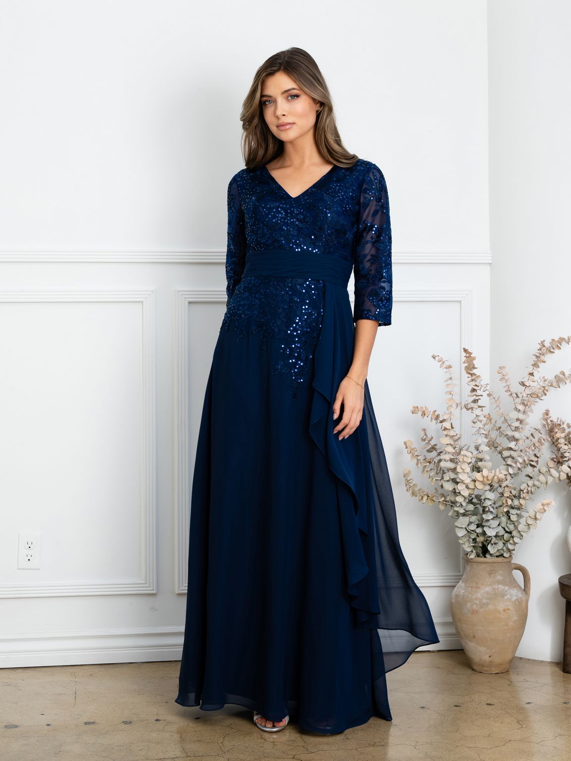 Mother of the Bride Dresses Pleated Long Mother of the Bride Formal Dress Navy