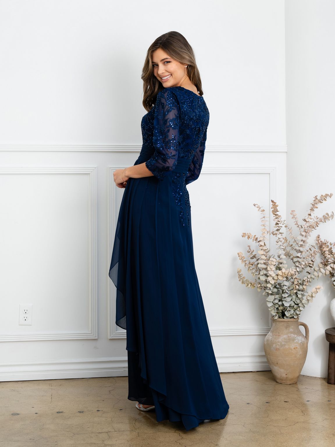 Mother of the Bride Dresses Pleated Long Mother of the Bride Formal Dress Navy