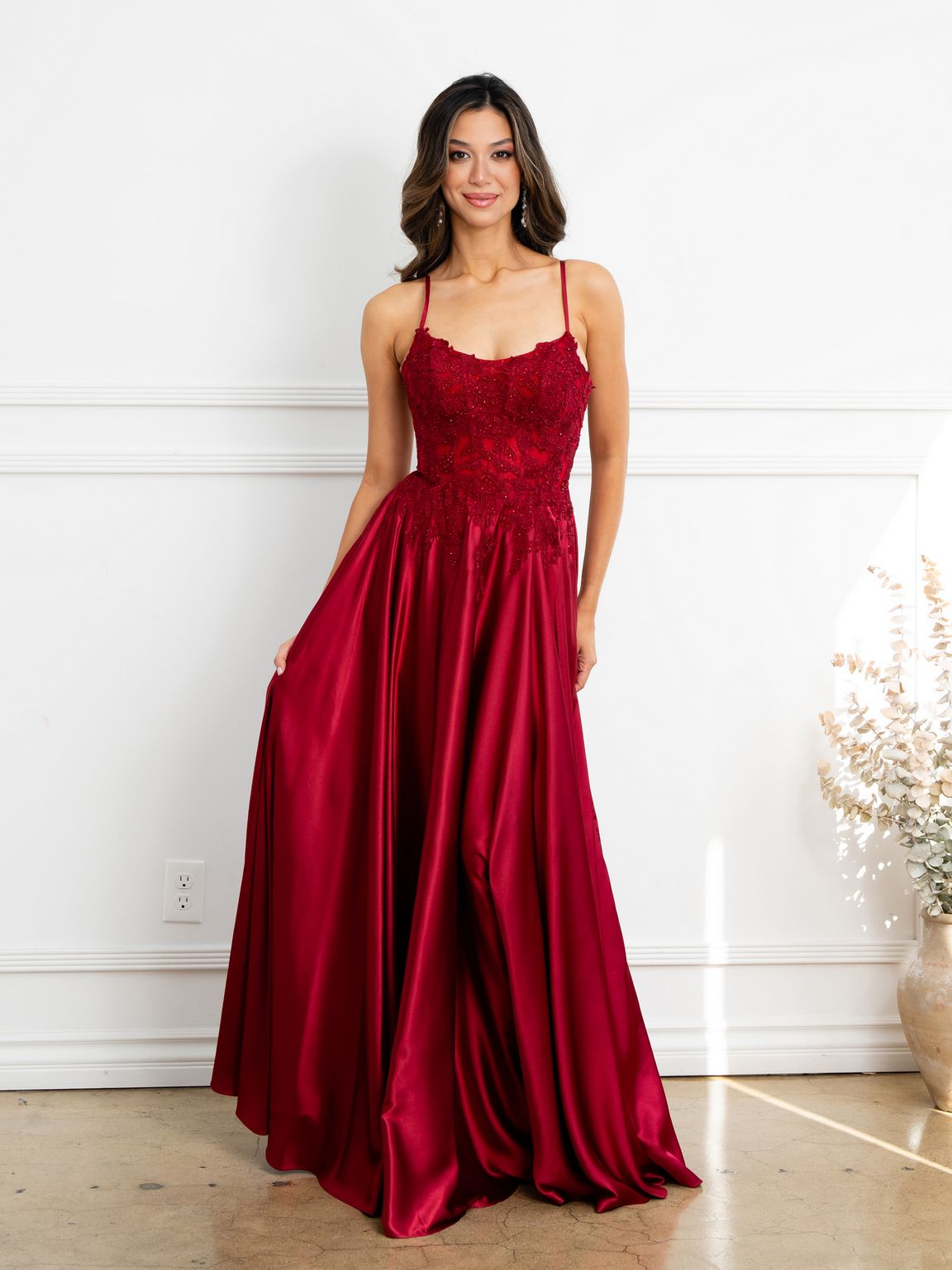 Eva Fashion 5289 A Line Long Formal Lace Applique Corset Prom Dress