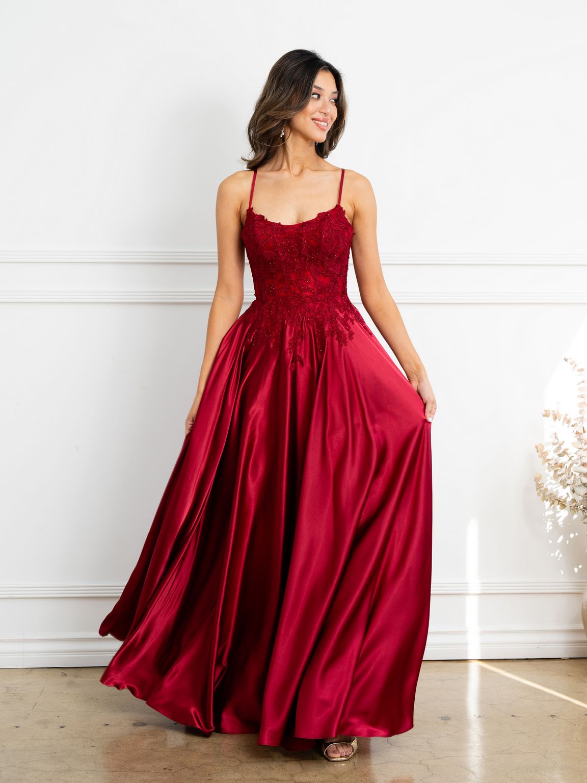 Eva Fashion 5289 A Line Long Formal Lace Applique Corset Prom Dress