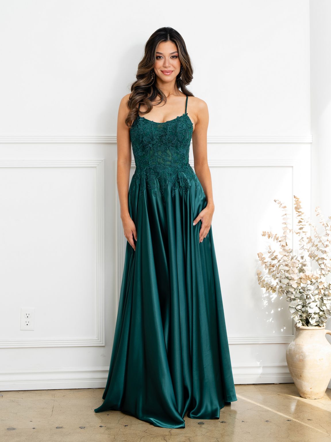 Eva Fashion 5289 A Line Long Formal Lace Applique Corset Prom Dress