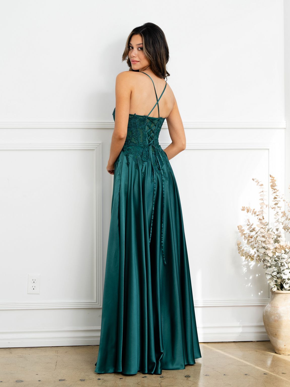 Eva Fashion 5289 A Line Long Formal Lace Applique Corset Prom Dress