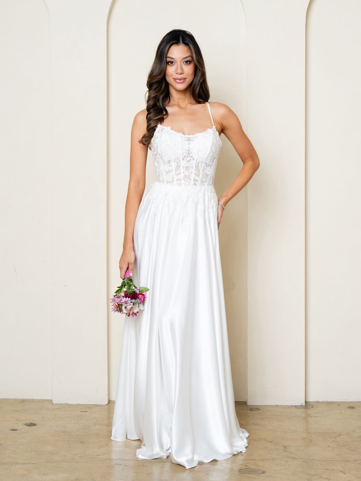 Eva Fashion 5289 Simple Long Corset A Line Lace Wedding Dress