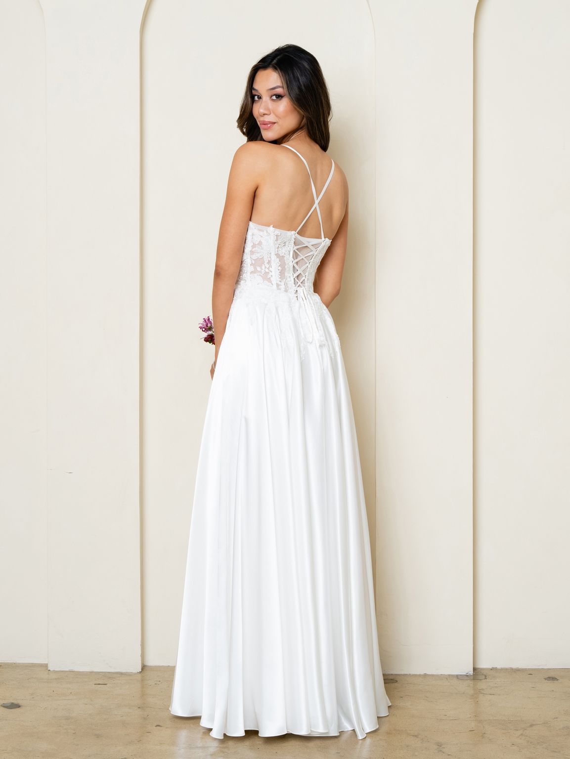 Eva Fashion 5289 Simple Long Corset A Line Lace Wedding Dress