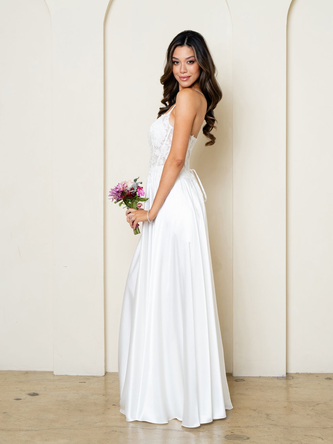 Eva Fashion 5289 Simple Long Corset A Line Lace Wedding Dress
