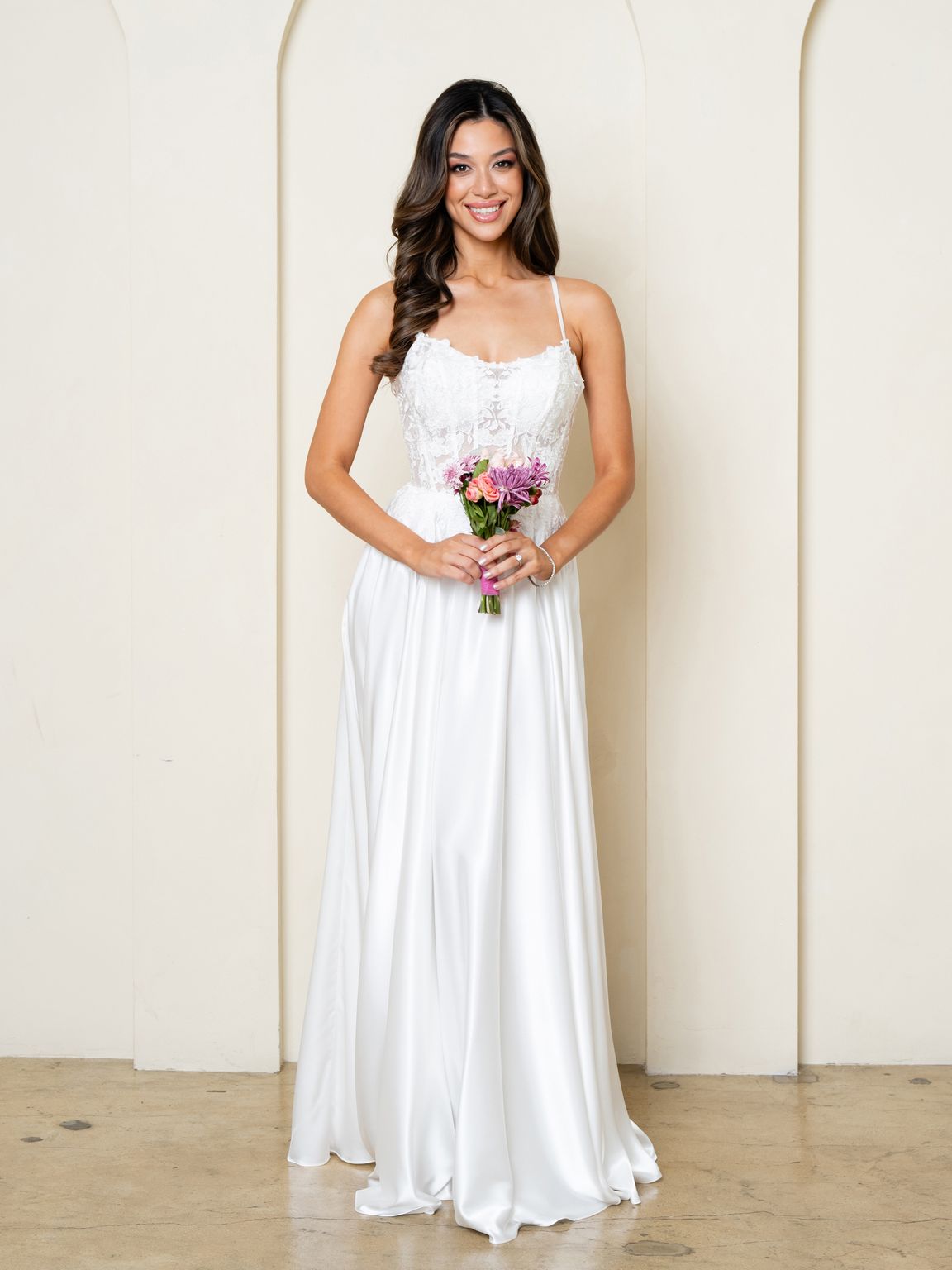 Eva Fashion 5289 Simple Long Corset A Line Lace Wedding Dress