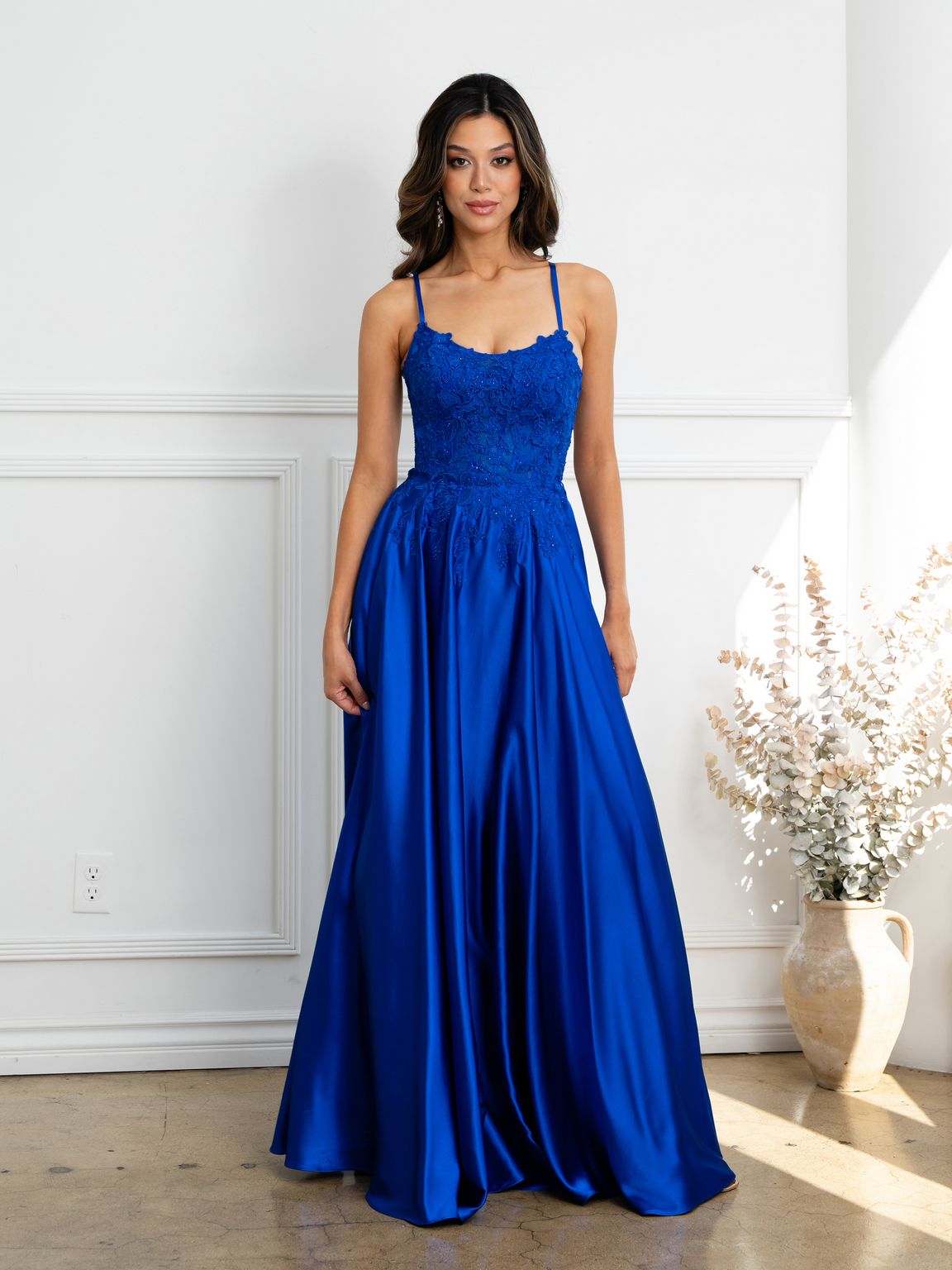 Eva Fashion 5289 A Line Long Formal Lace Applique Corset Prom Dress