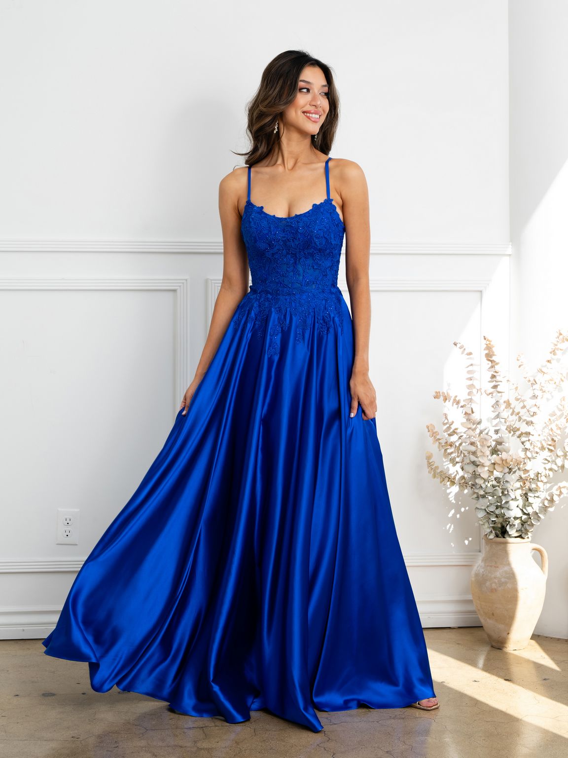 Eva Fashion 5289 A Line Long Formal Lace Applique Corset Prom Dress