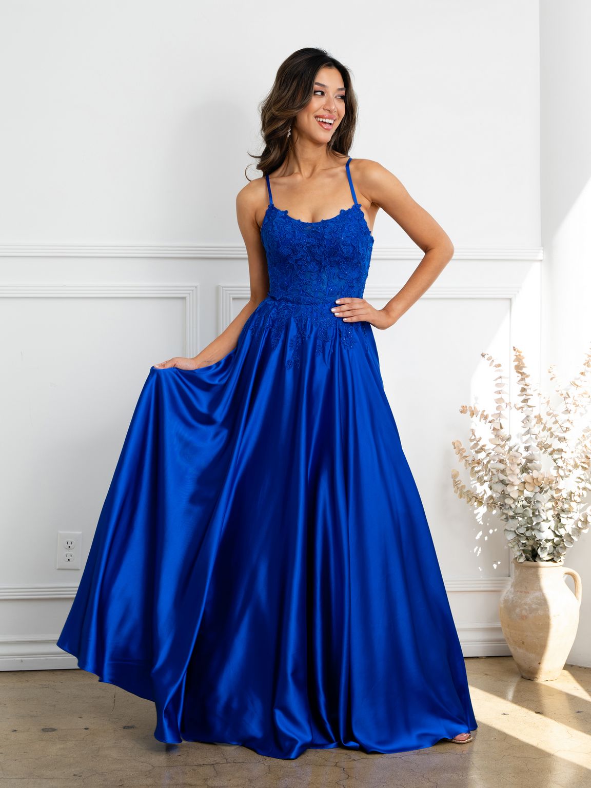 Eva Fashion 5289 A Line Long Formal Lace Applique Corset Prom Dress