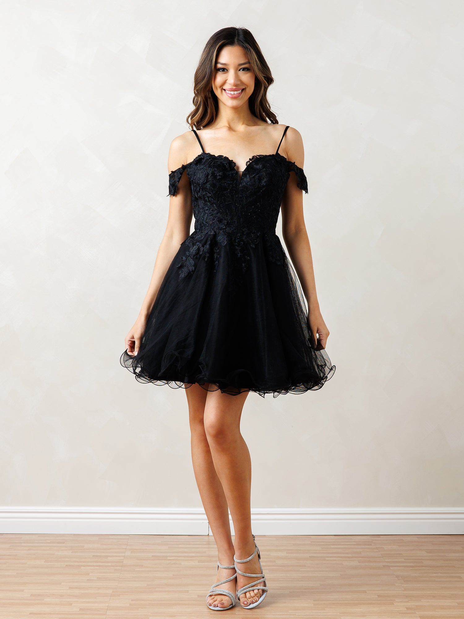 Eva Fashion 5292 3D Floral Mini A Line Homecoming Cocktail Dress - Silver / S Eva Fashion 5292 3D Floral Mini A Line Homecoming Cocktail Dress - Silver / S
