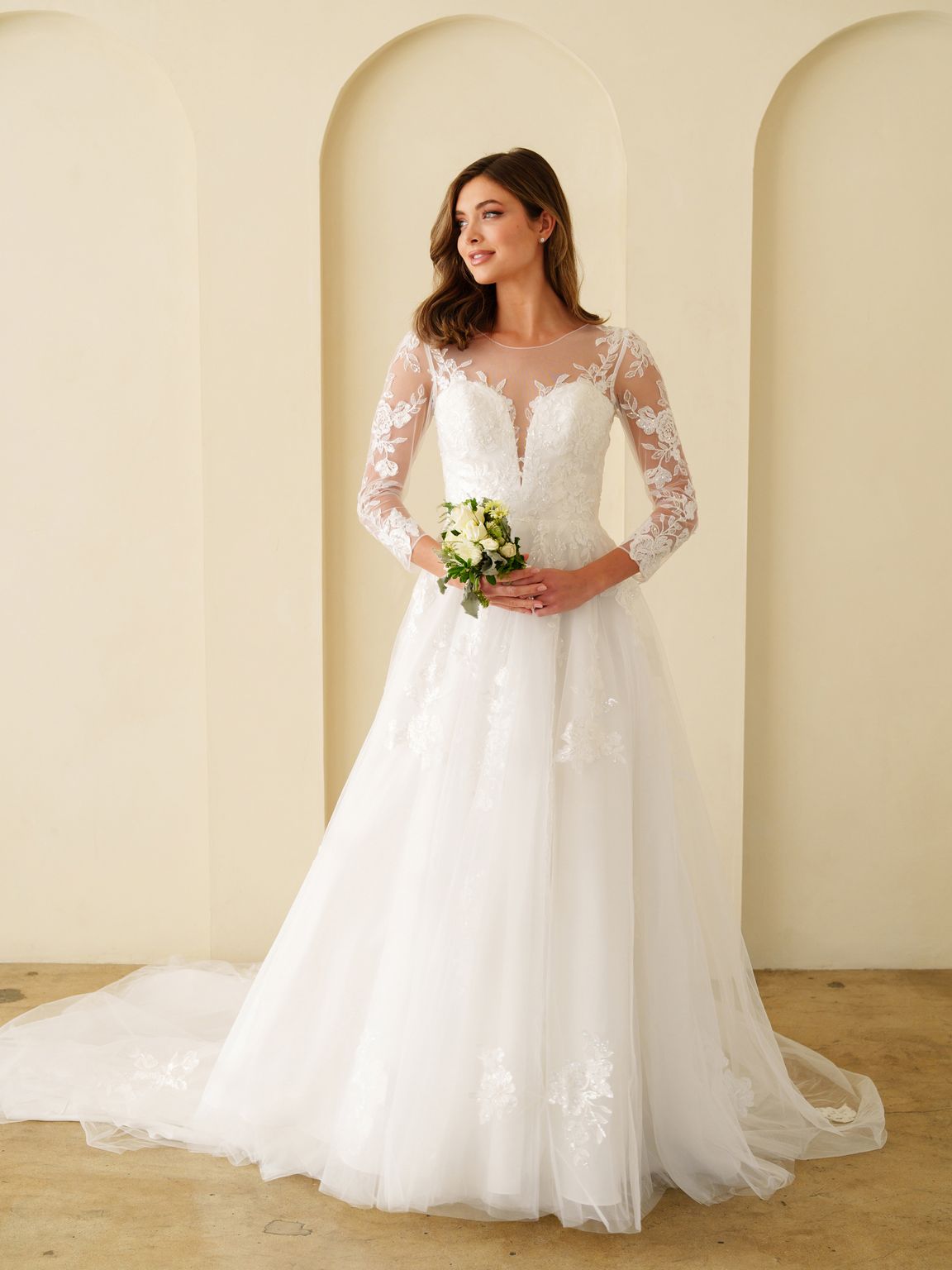 Eva Fashion 5293 A Line Long Bridal Gown Lace Wedding Dress