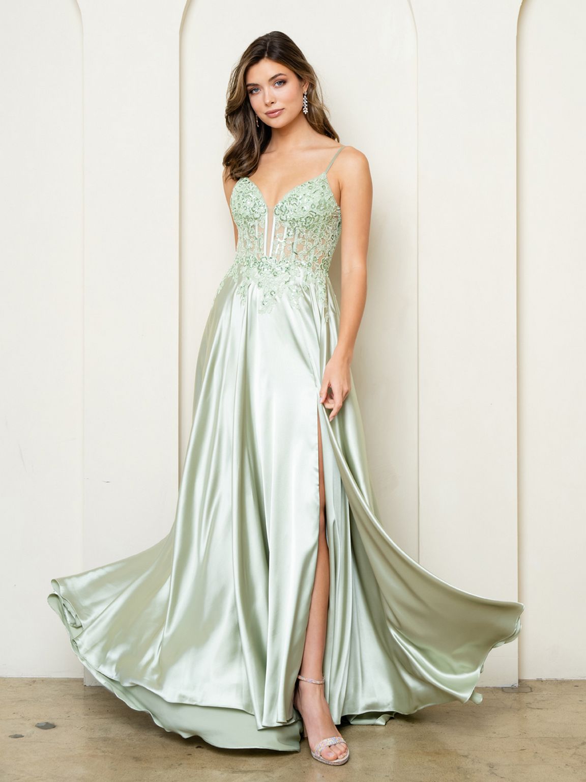 Eva Fashion 5294 A Line Long Formal Lace Sequin Prom Dress