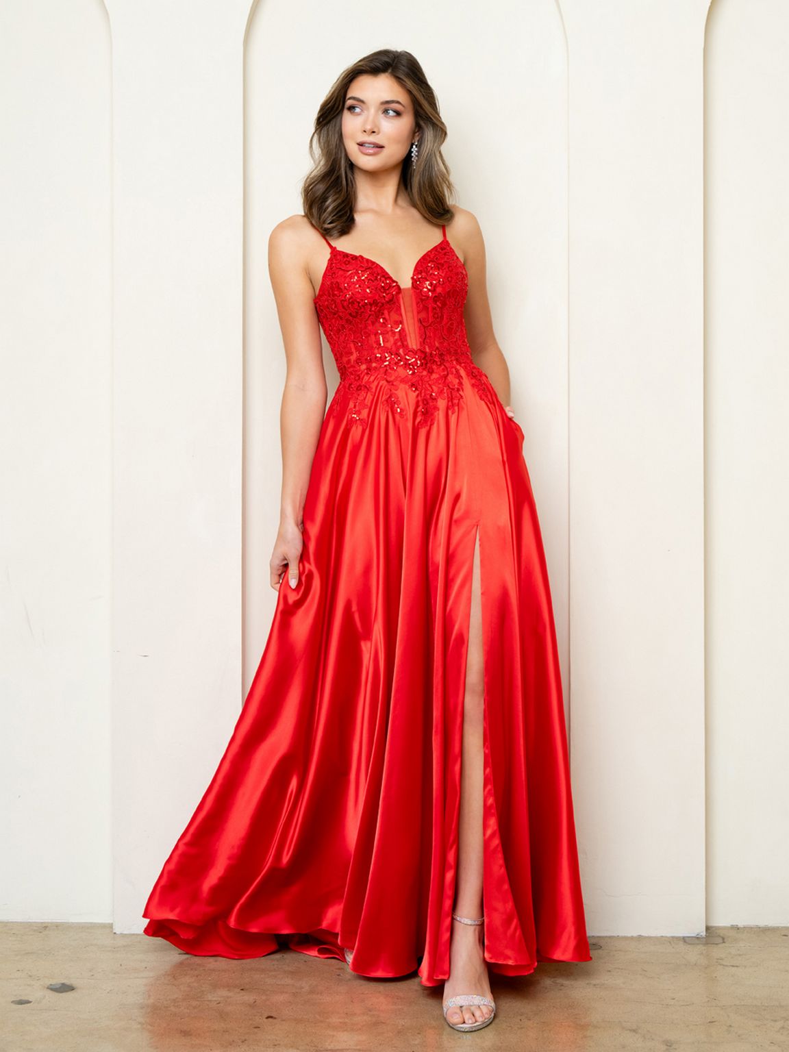 Eva Fashion 5294 A Line Long Formal Lace Sequin Prom Dress