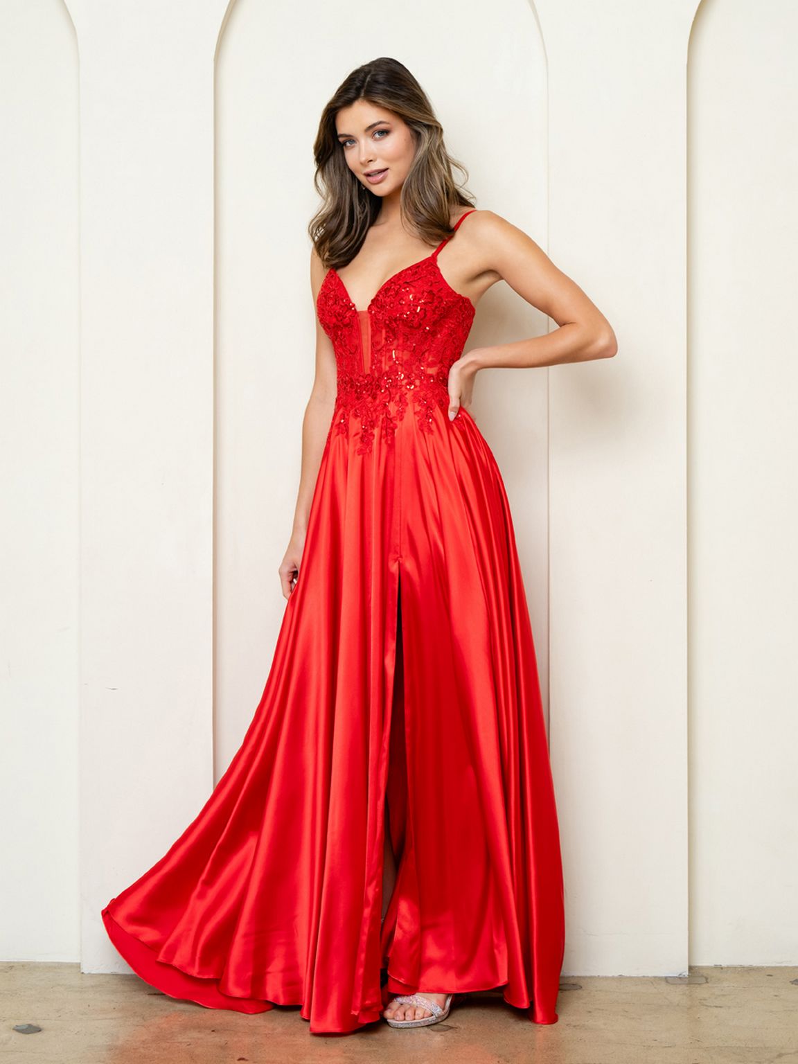 Eva Fashion 5294 A Line Long Formal Lace Sequin Prom Dress
