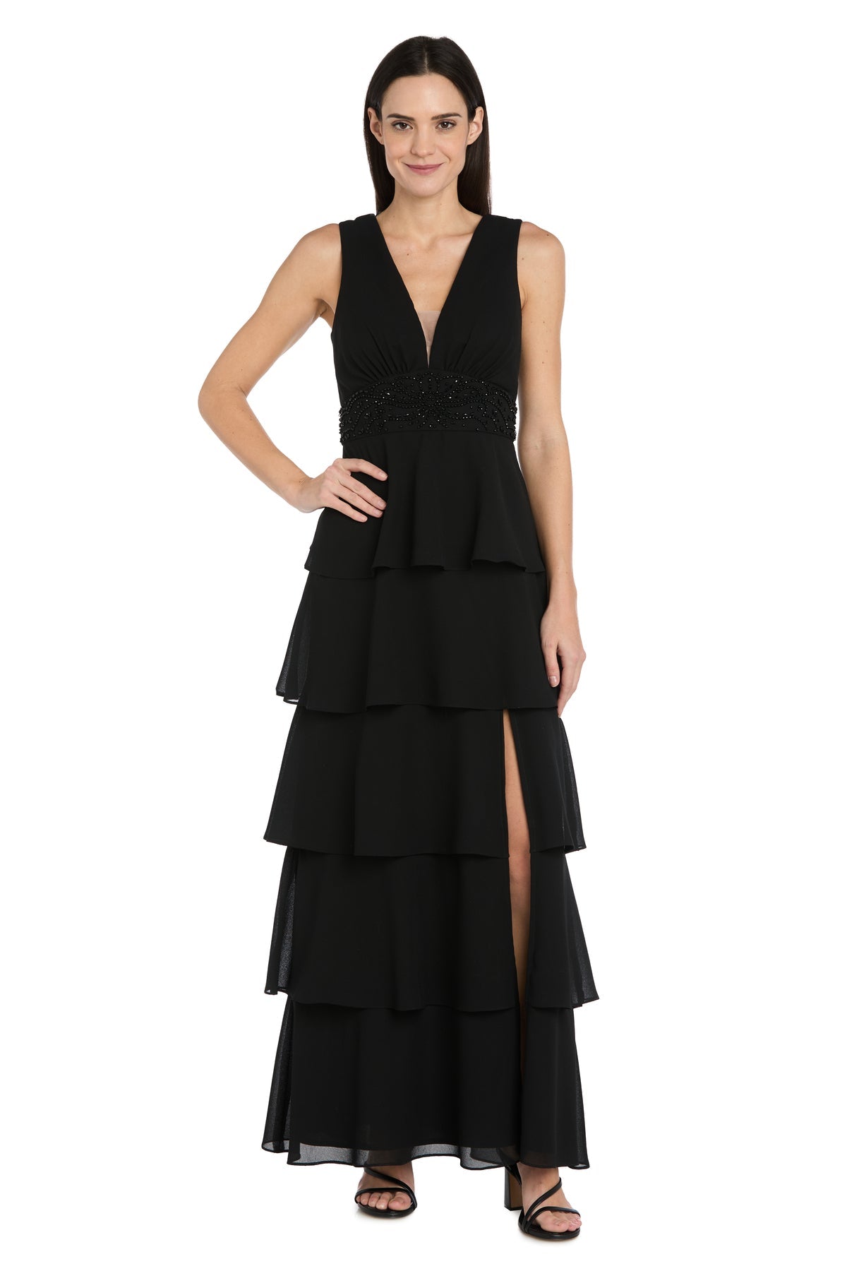 V-Neck Floor-Length Chiffon Formal A-Line R&M Richards 5296