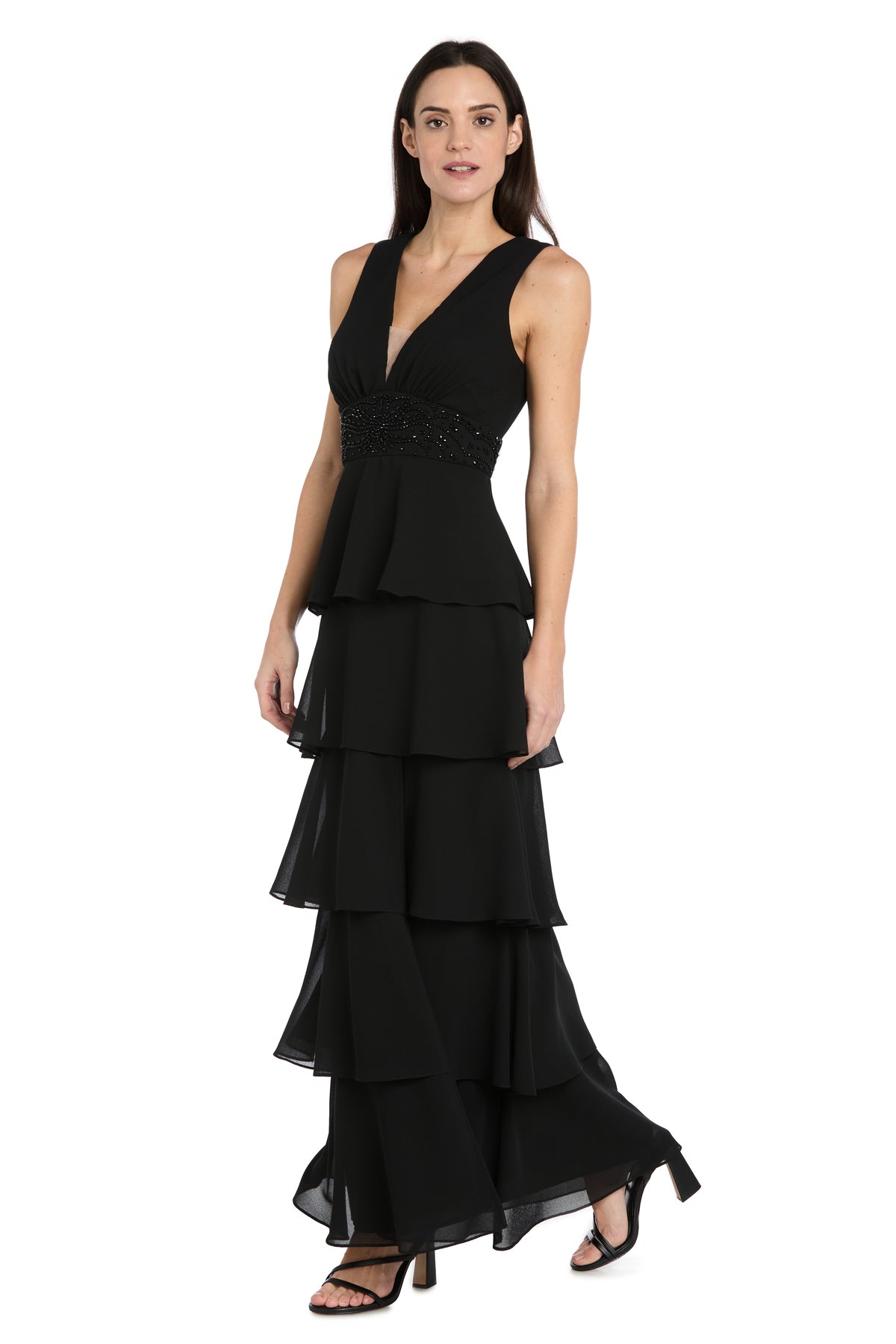 V-Neck Floor-Length Chiffon Formal A-Line R&M Richards 5296