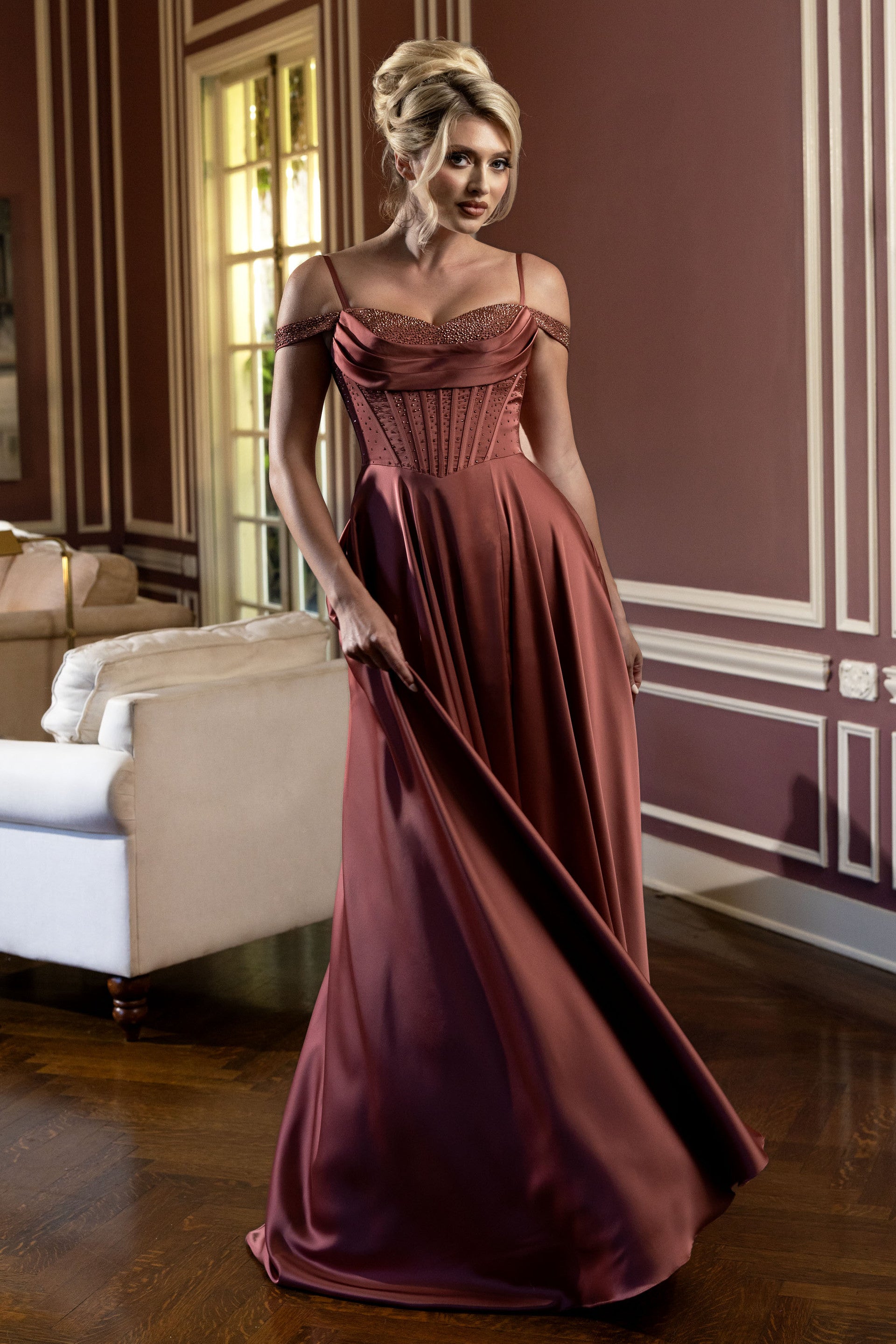 Sweetheart Floor-Length Satin Evening A-Line Lenovia 8502