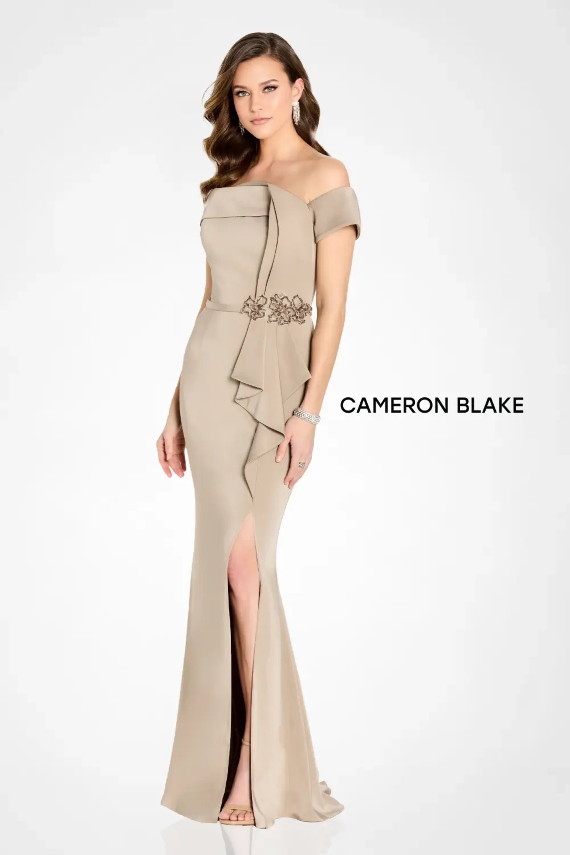 Formal Dresses Formal Long Sequin Slit Evening Dress Taupe
