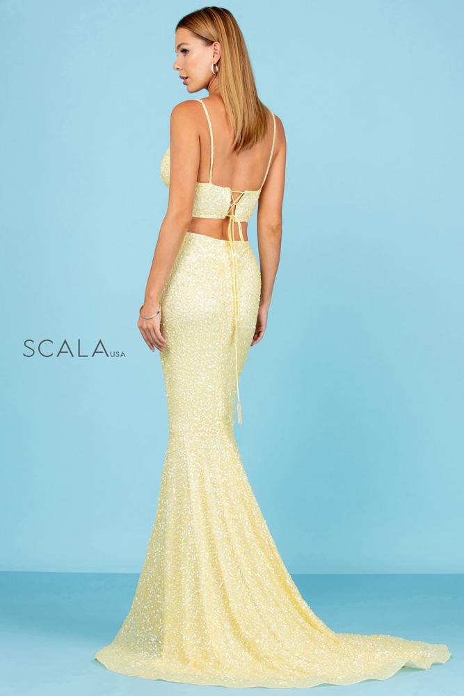 V-Neck Floor-Length Sequin Prom Dress Mermaid Scala 60283