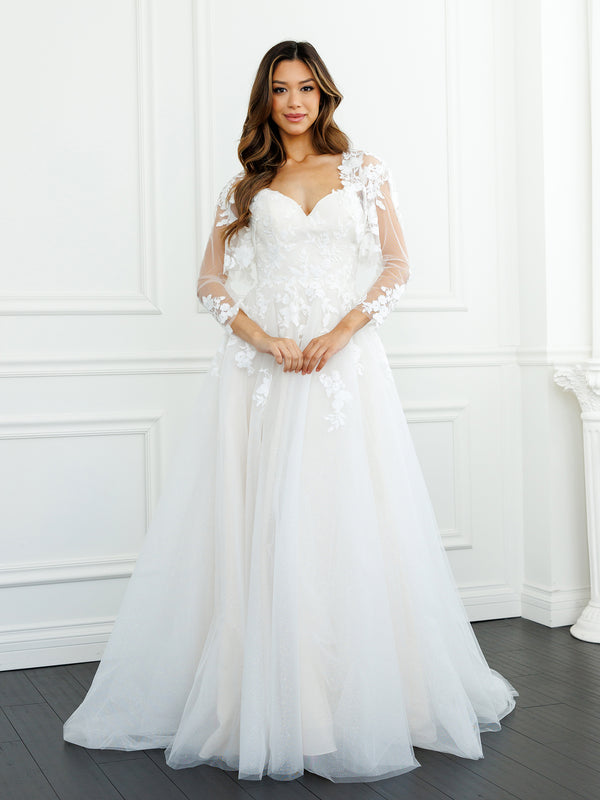 Eva Fashion 5300 Long Floral Lace A Line Wedding Dress - Off White/Almond / 4XL Eva Fashion 5300 Long Floral Lace A Line Wedding Dress - Off White/Almond / 4XL