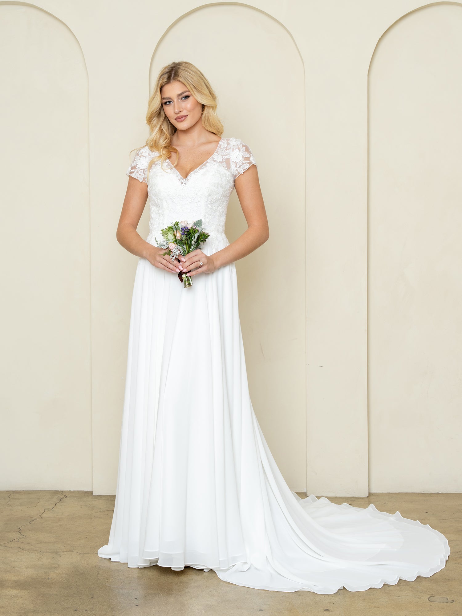 Eva Fashion 5301 Beaded Long Bridal Lace Cape Wedding Dress