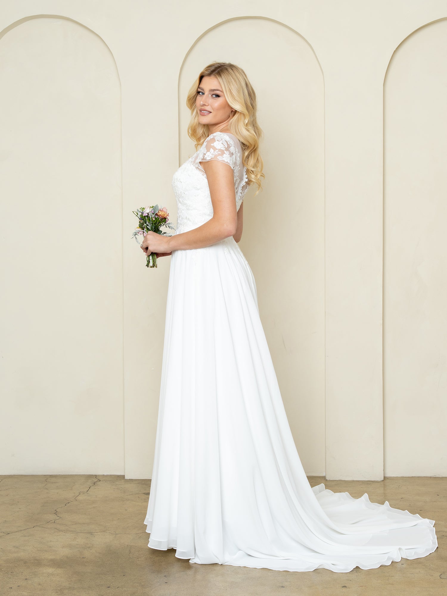 Eva Fashion 5301 Beaded Long Bridal Lace Cape Wedding Dress