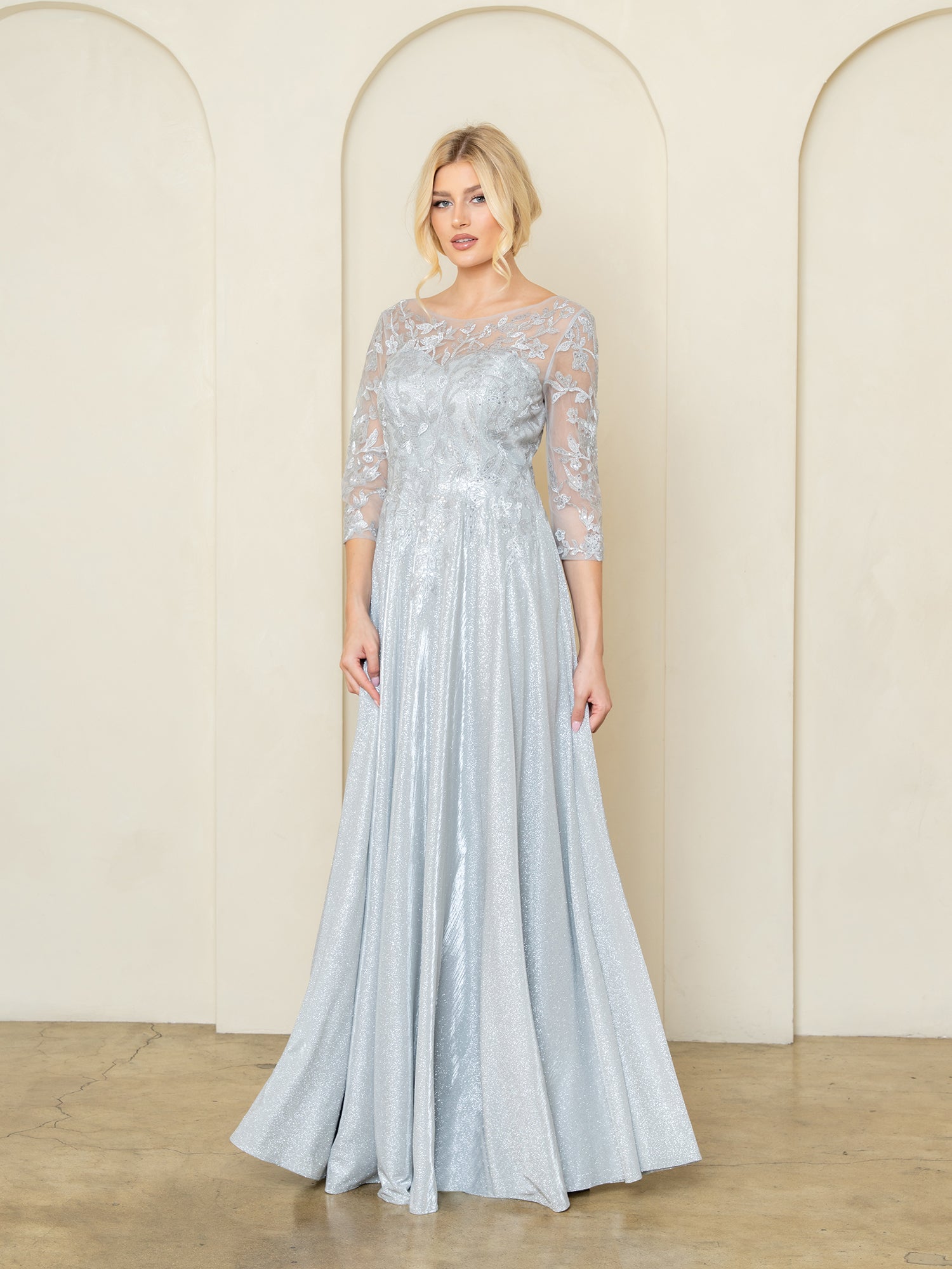Mother of the Bride Dresses Glitter Long Sleeve Formal Beaded Mother of the Bride Dress Silver