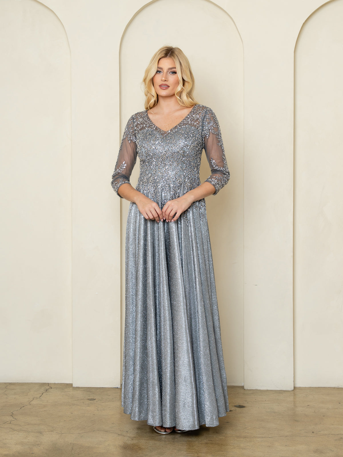 Mother of the Bride Dresses Glitter Long Formal Beaded Mother of the Bride Dress Charcoal