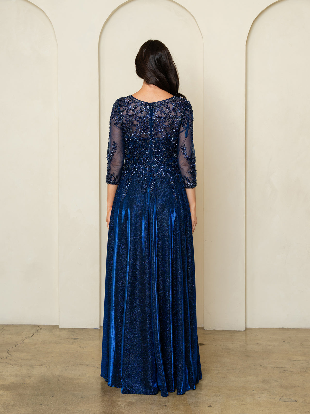 Mother of the Bride Dresses Glitter Long Formal Beaded Mother of the Bride Dress Navy