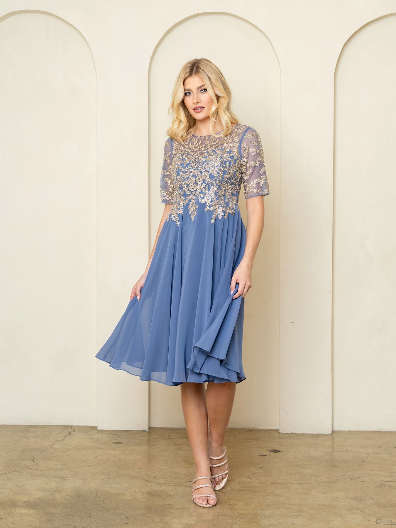 Cocktail Dresses Short A Line Pleated Lace Cocktail Dress Eva Fashion 5304 Slate Blue