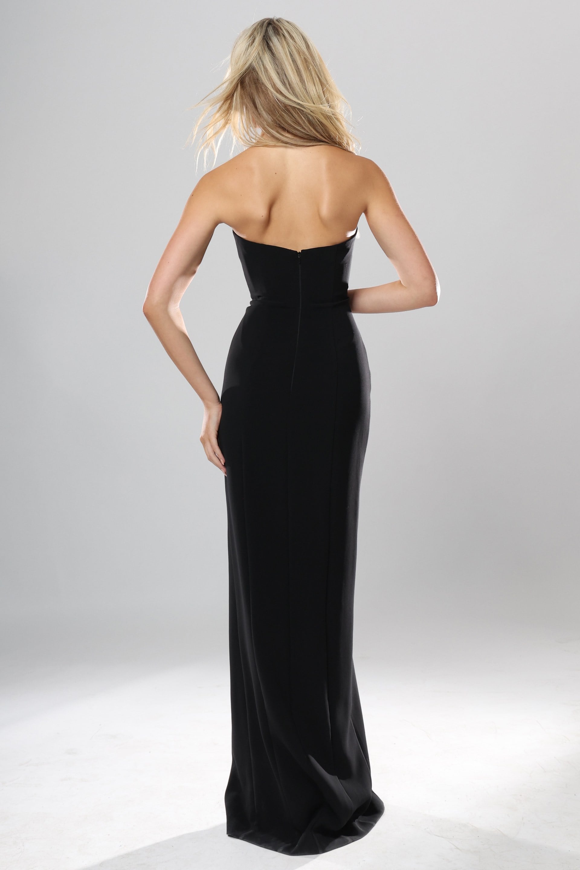 Black Strapless Crepe Prom Crystal Rose Slit Dress Jovani 53108