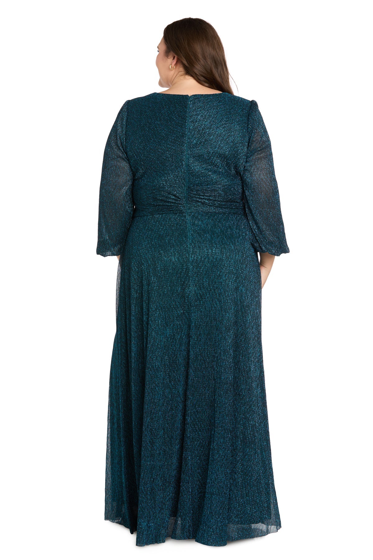 Peacock R&M Richards 5311W V-Neck Floor-Length Metallic Evening Dress High Slit