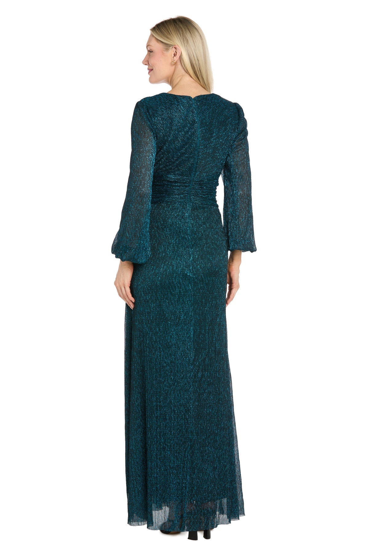 Peacock R&M Richards 5311 V-Neck Floor-Length Metallic Evening Dress A-Line
