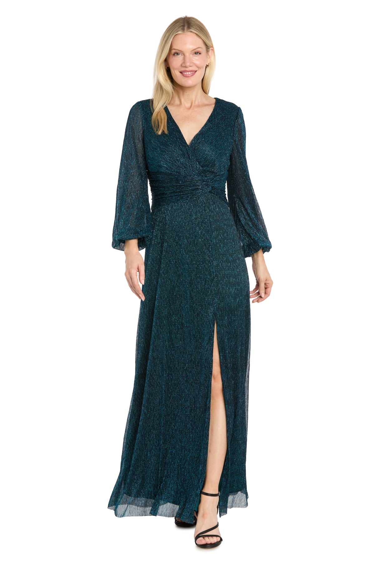 Peacock R&M Richards 5311 V-Neck Floor-Length Metallic Evening Dress A-Line