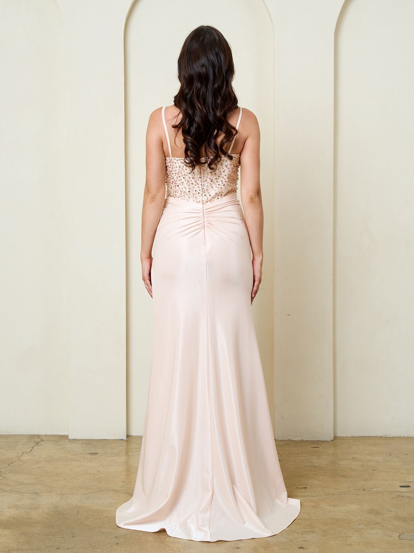 Prom Dresses Fitted Long Formal Slit Prom Dress Eva Fashion 5313 Champagne
