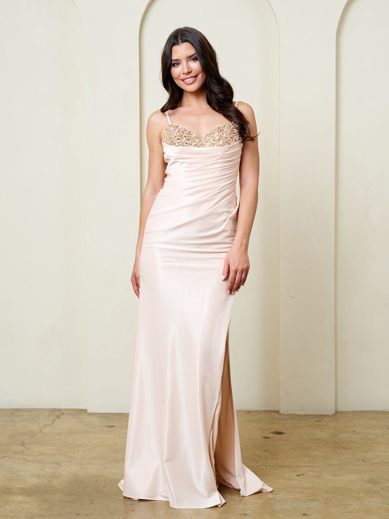 Prom Dresses Fitted Long Formal Slit Prom Dress Eva Fashion 5313 Champagne