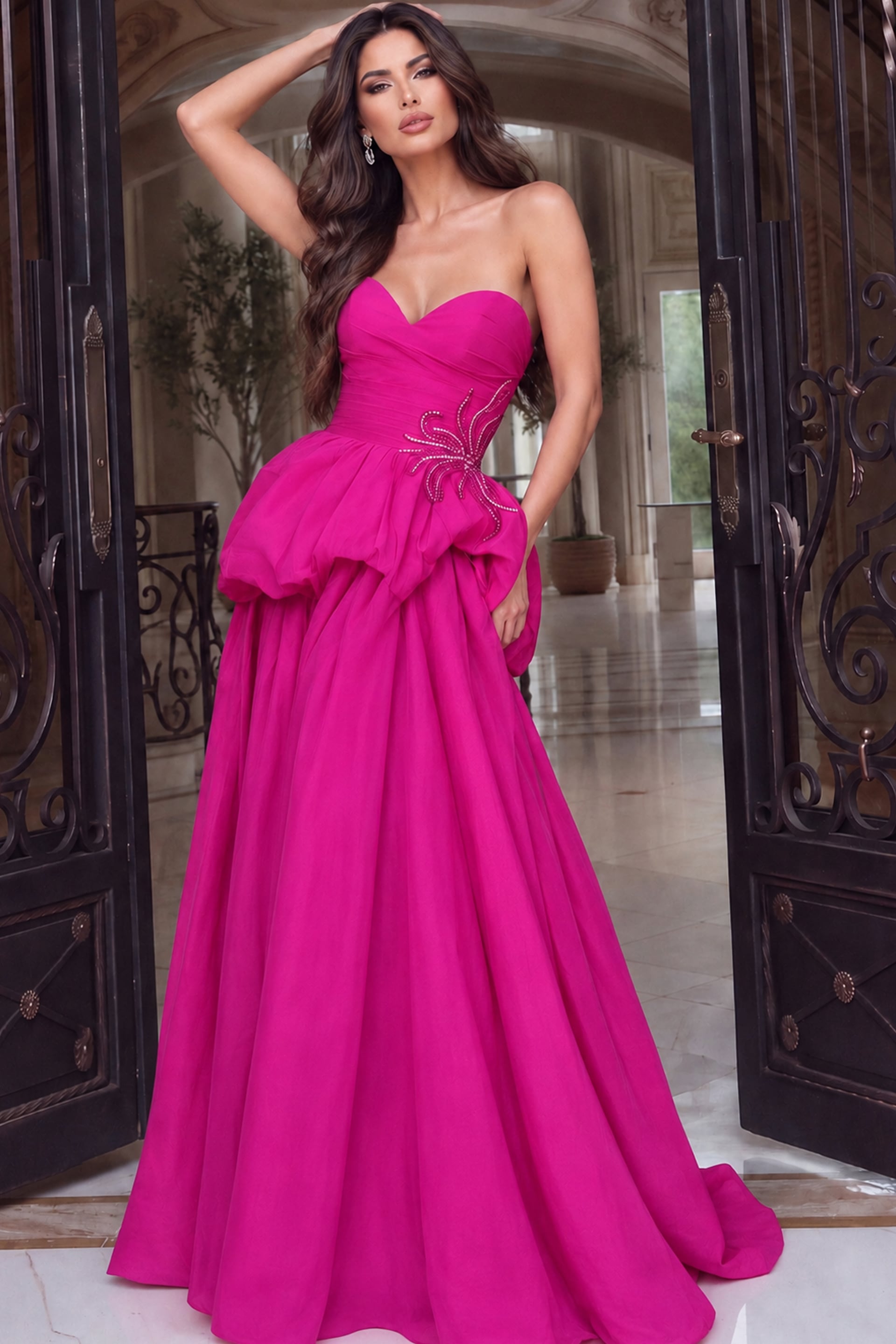 Strapless Curved Neck Floor-Length Chiffon Occasion Ball Gown Jovani 53141