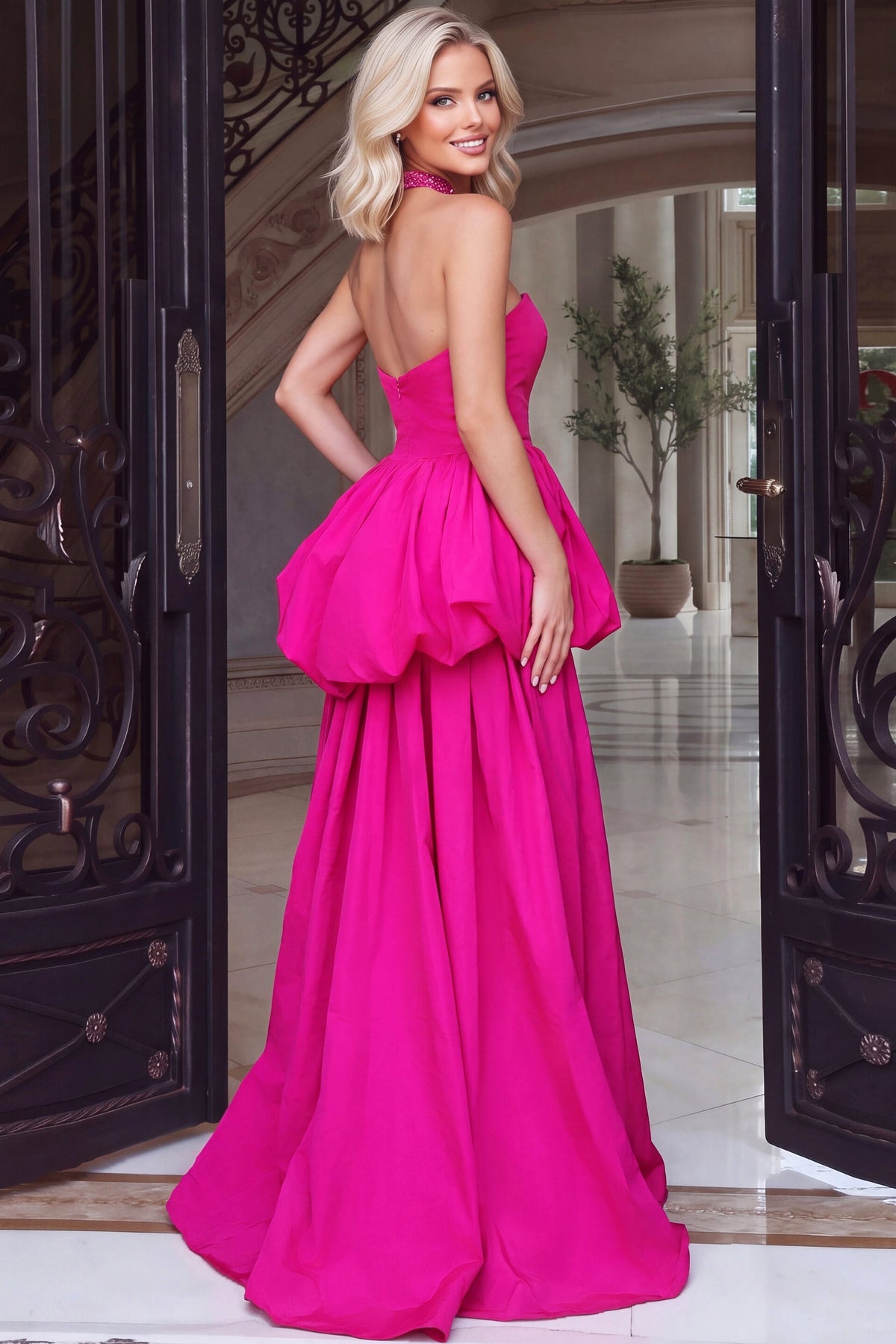 Strapless Curved Neck Floor-Length Chiffon Occasion Ball Gown Jovani 53141