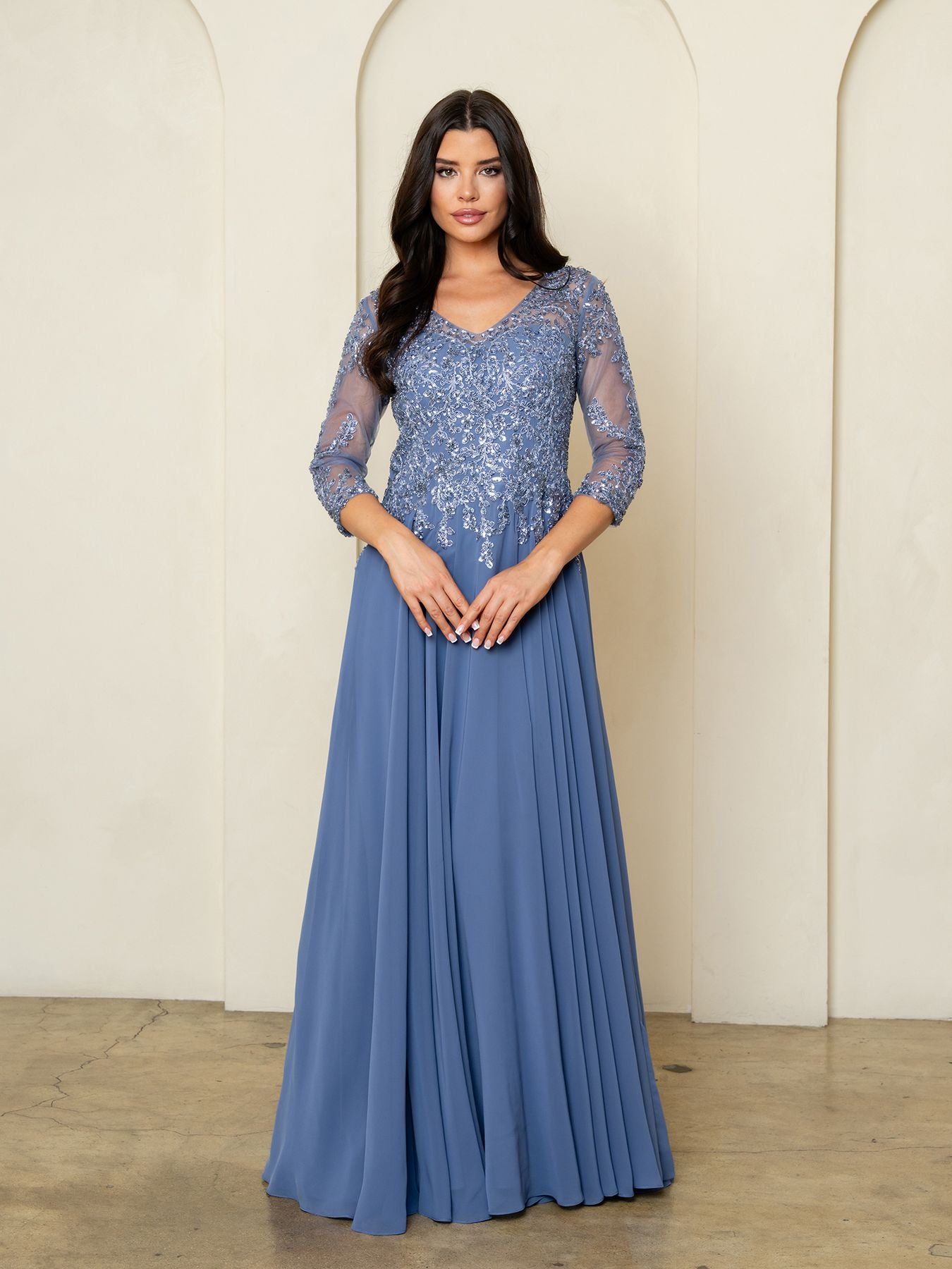 Mother of the Bride Dresses Long Formal Beaded Mother of the Bride Dress Eva Fashion 5314 Slate Blue