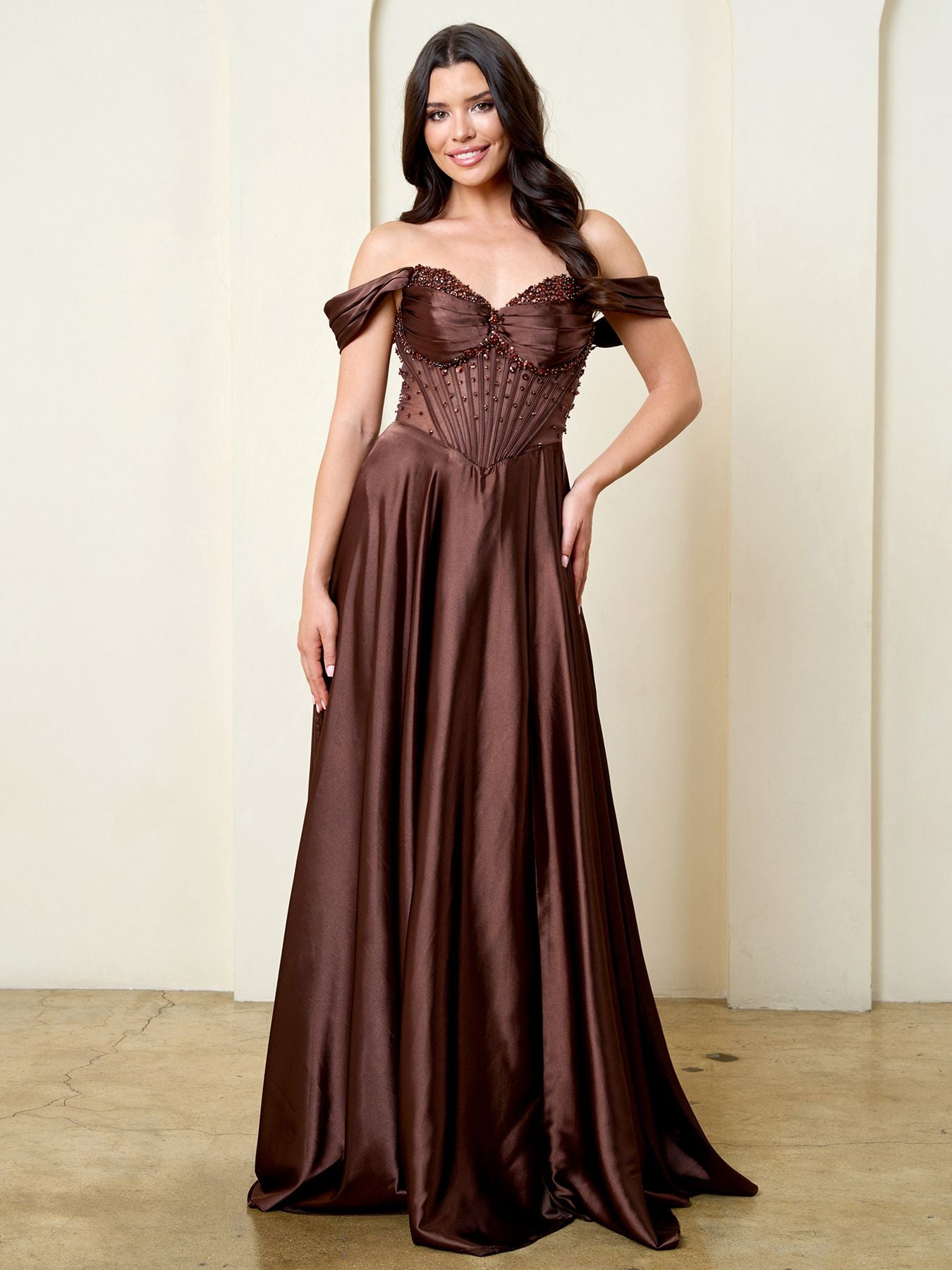 Long Corset A Line Formal Beaded Prom Dress Eva Fashion 5315 - Champagne / 2XL Long Corset A Line Formal Beaded Prom Dress Eva Fashion 5315 - Champagne / 2XL