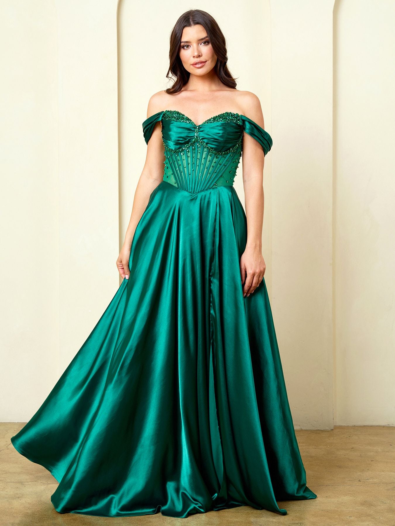 Long Corset A Line Formal Beaded Prom Dress Eva Fashion 5315